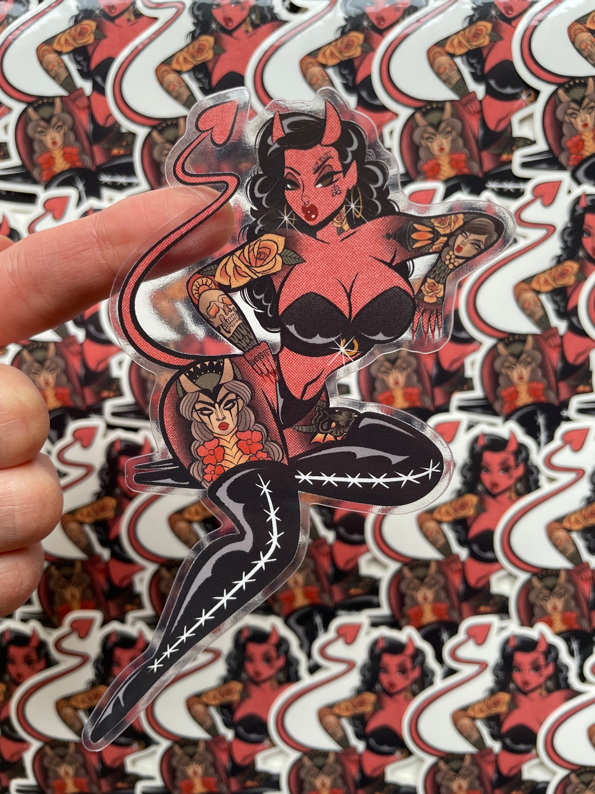 neotrad devil clear vinyl sticker of devil with tattoos