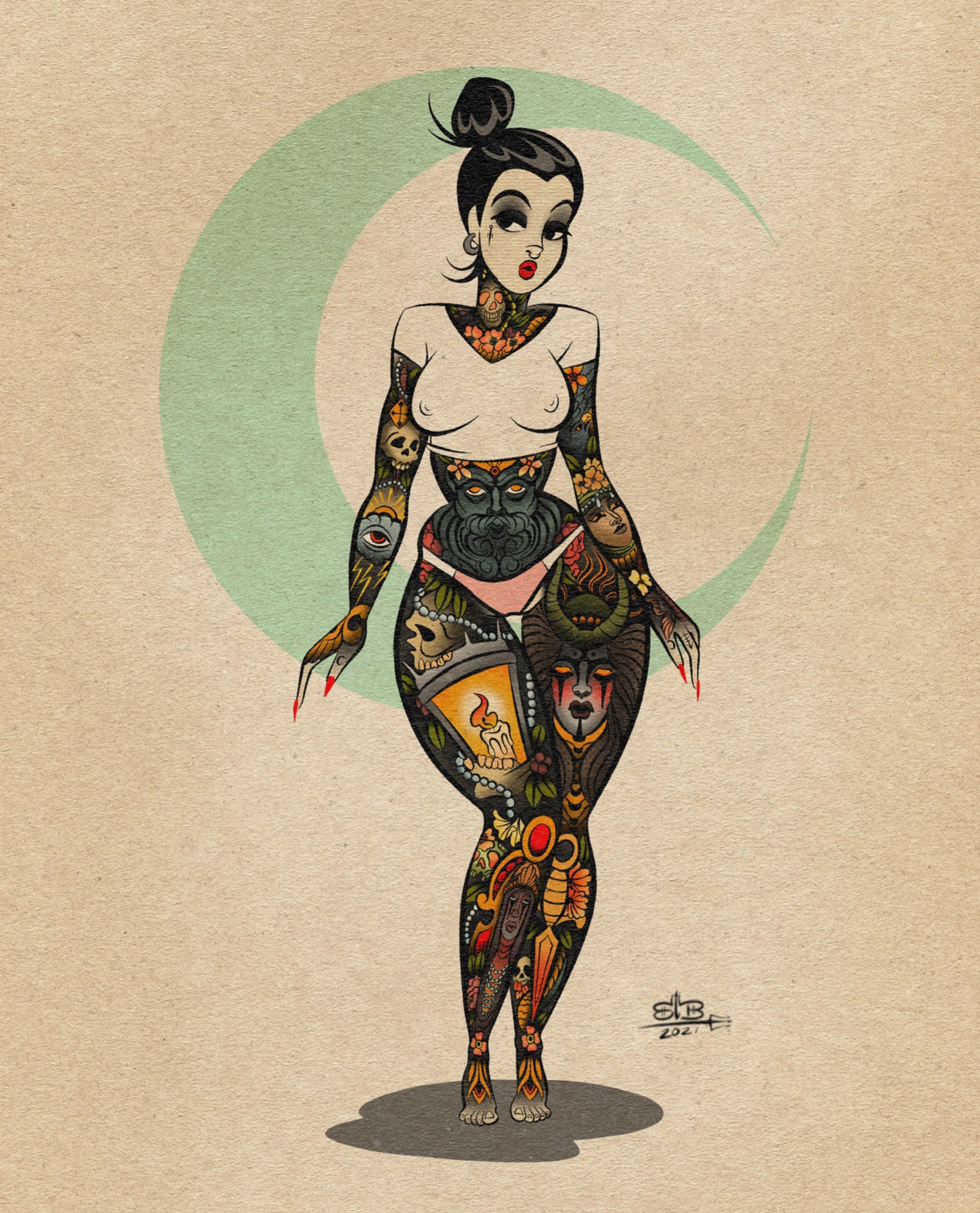 neotraditional pinup print