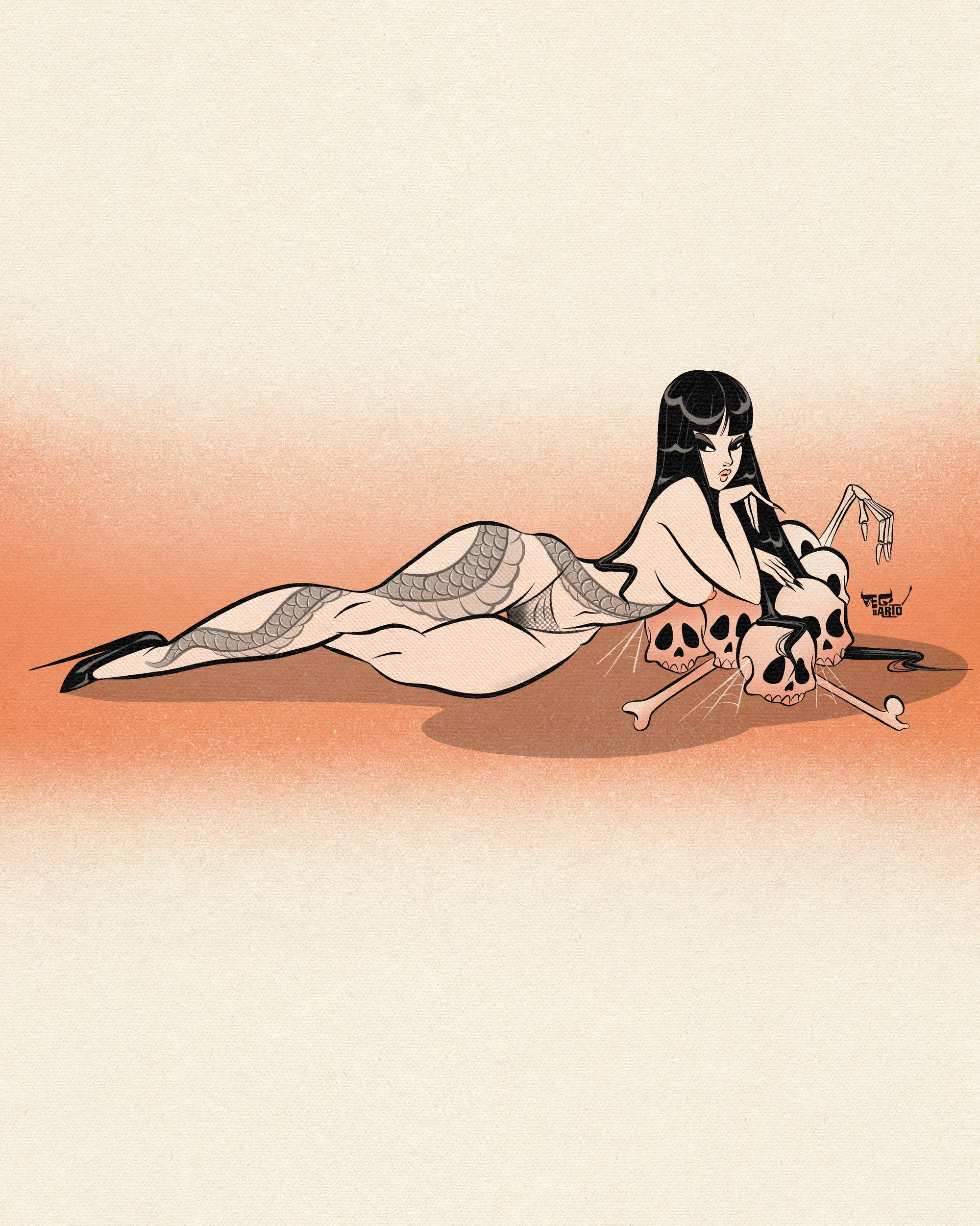 nude nure onna print of nude tattooed asian with skulls by bloodknotcollective