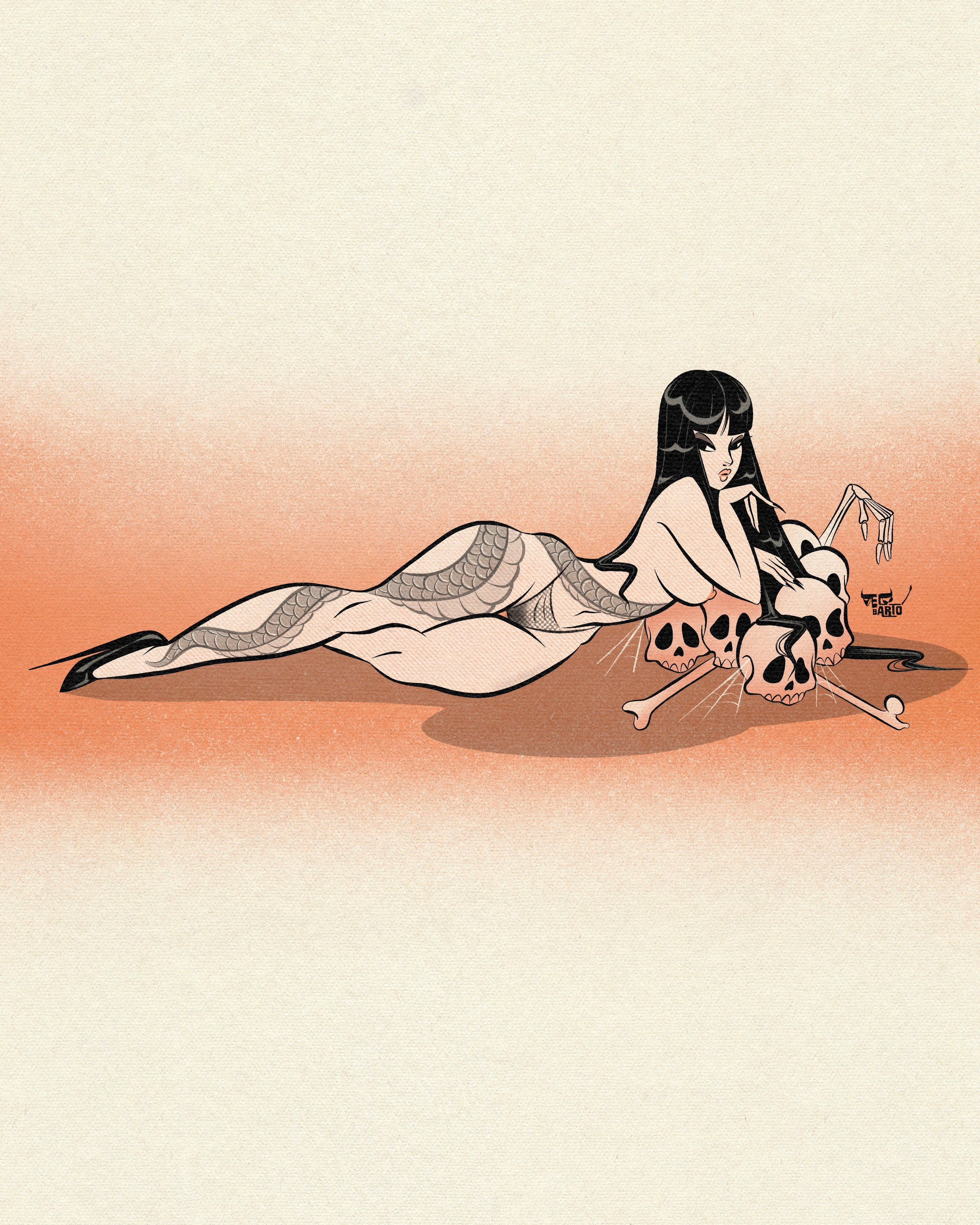 nude nure onna print of nude tattooed asian with skulls by bloodknotcollective