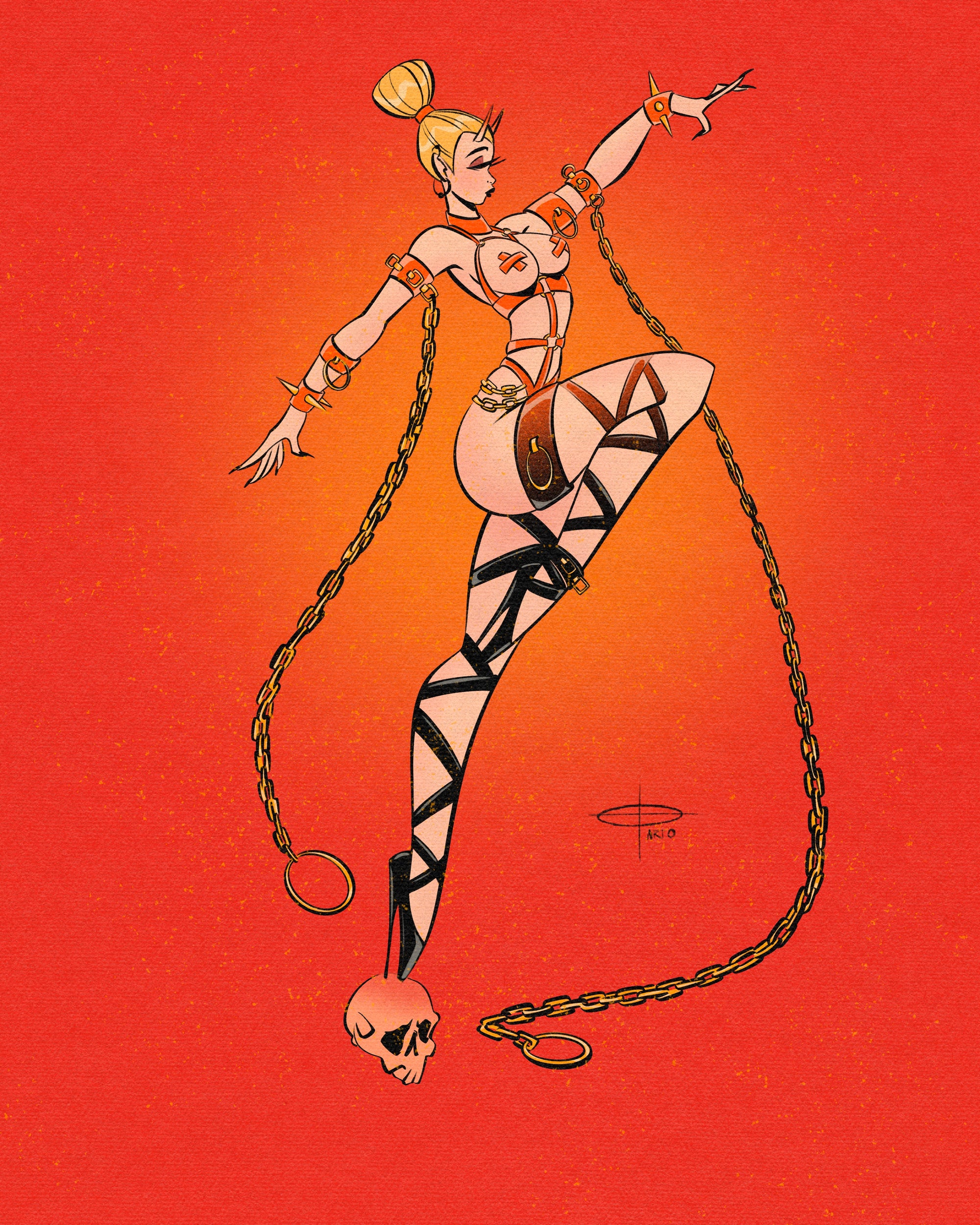 Occult ballet print of female devil doing ballet on skull by Bloodknotcollective