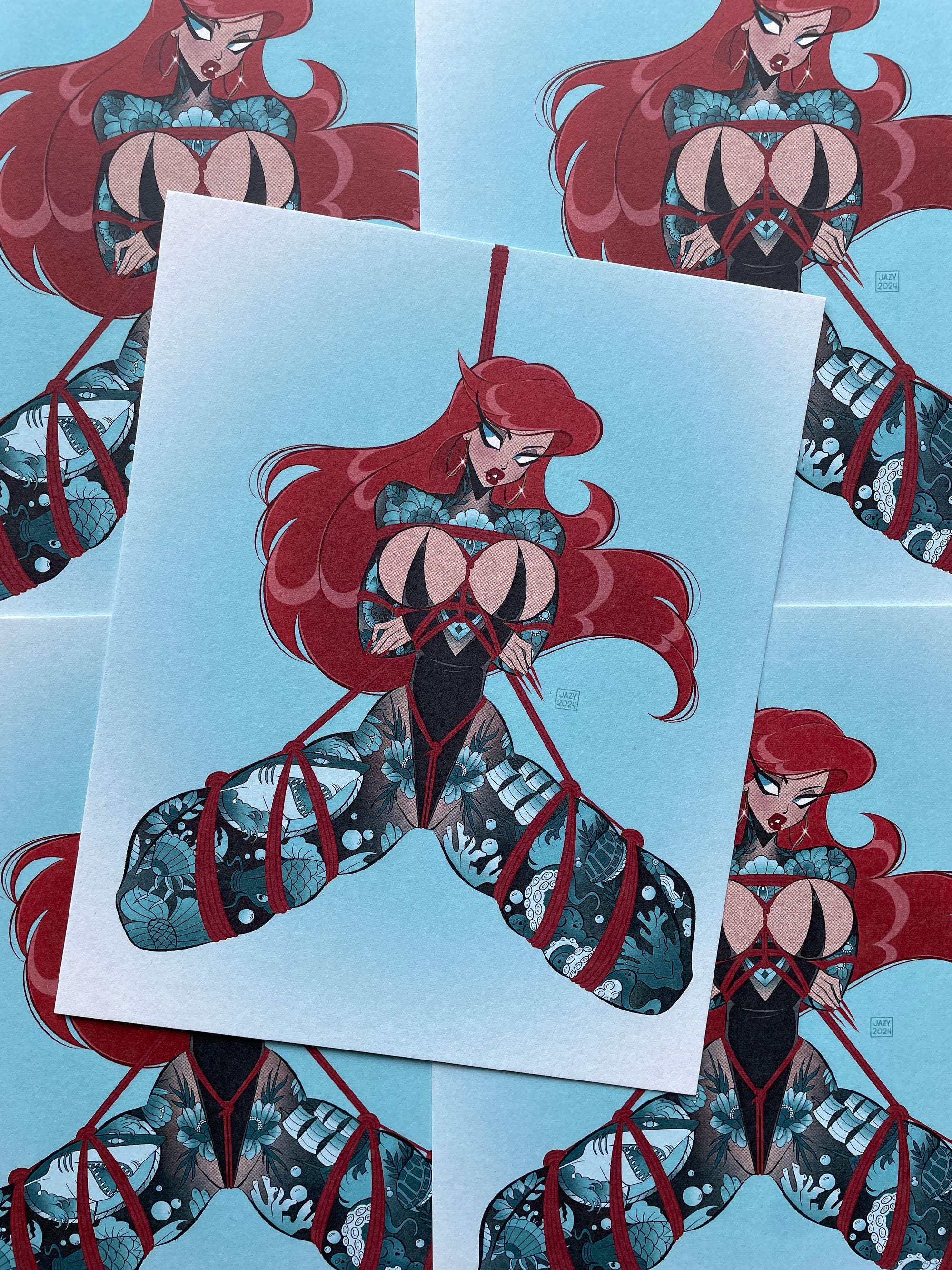 tattooed ocean shibari cotton print by bloodknotcollective