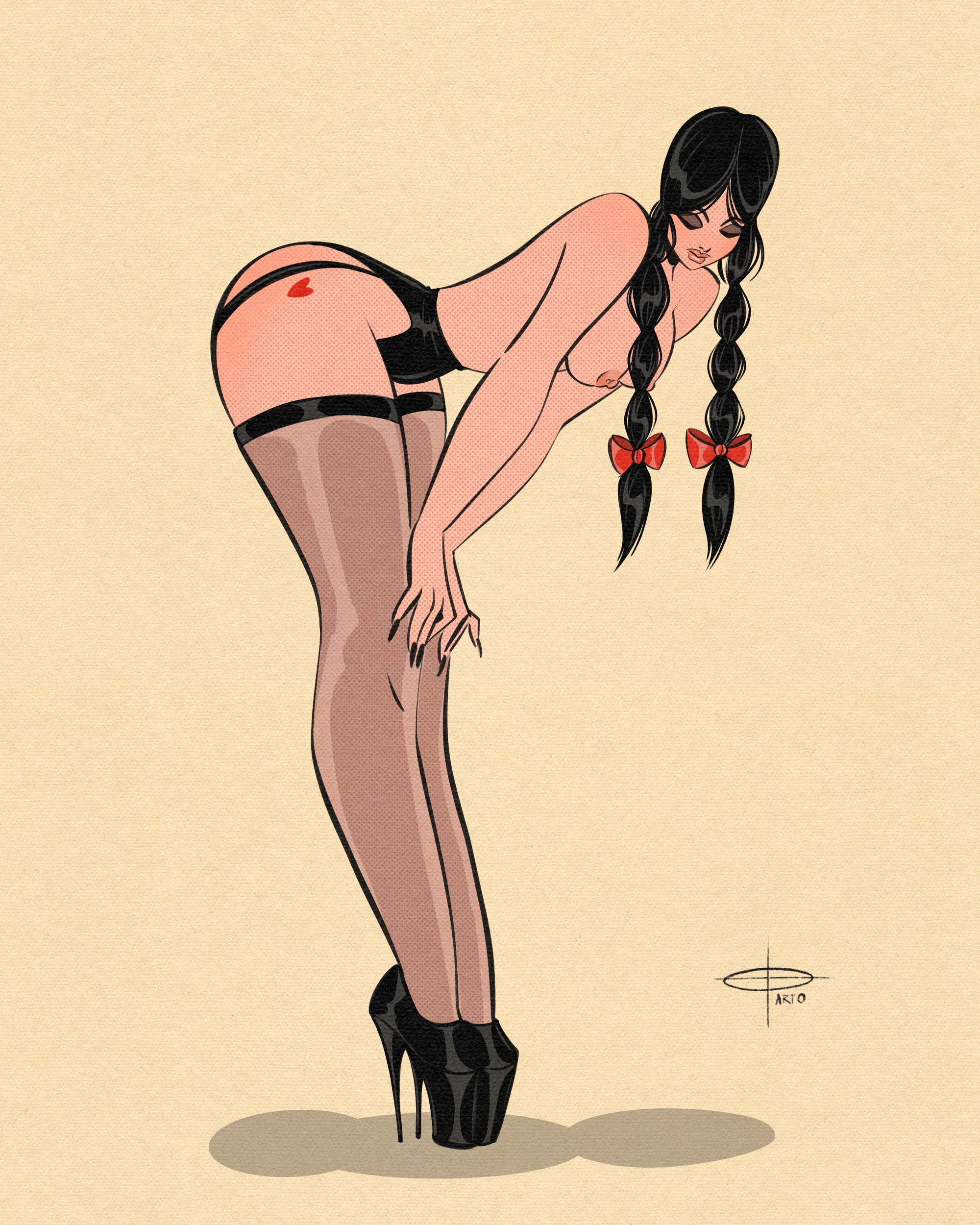 pigtails fetish print of nude woman with pigtails by bloodknotcollective