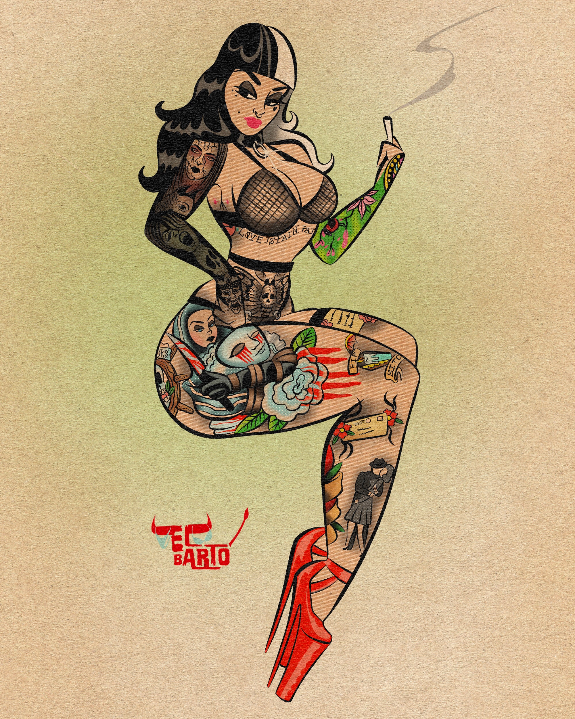 pineapple pinup with tattoos