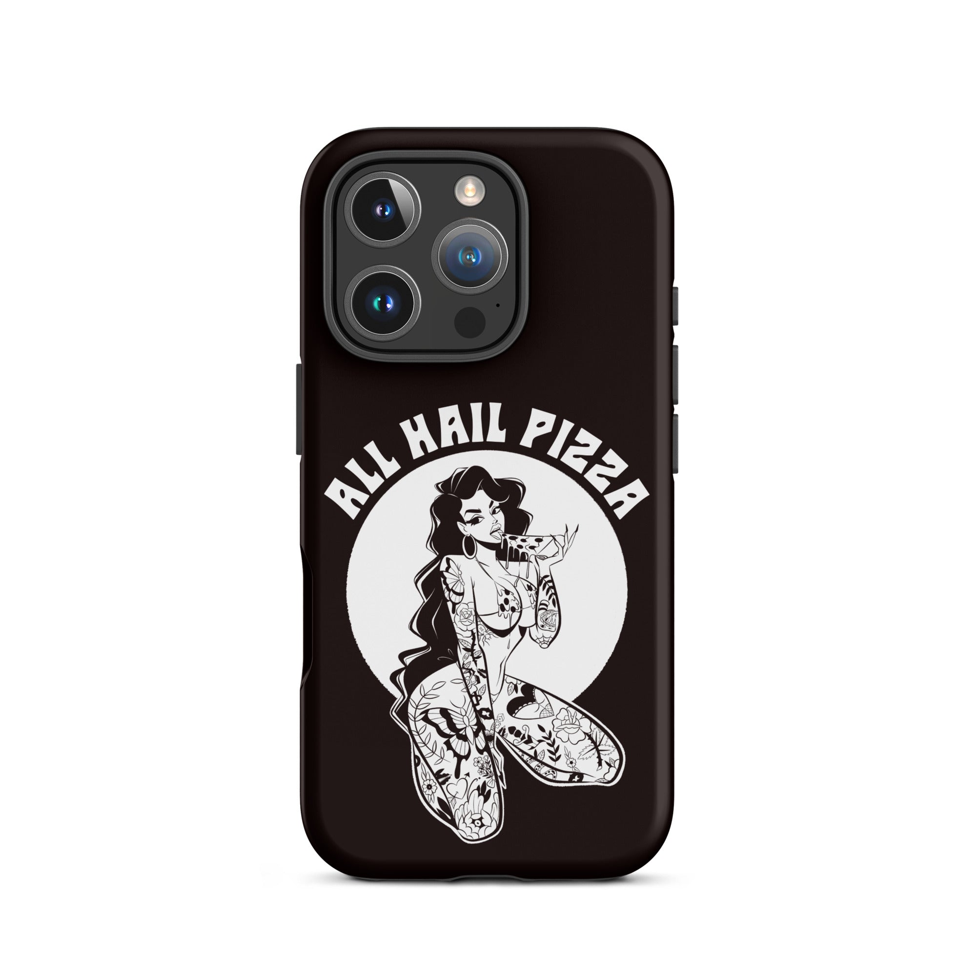 all hail pizza iphone tough case of woman eating pizza