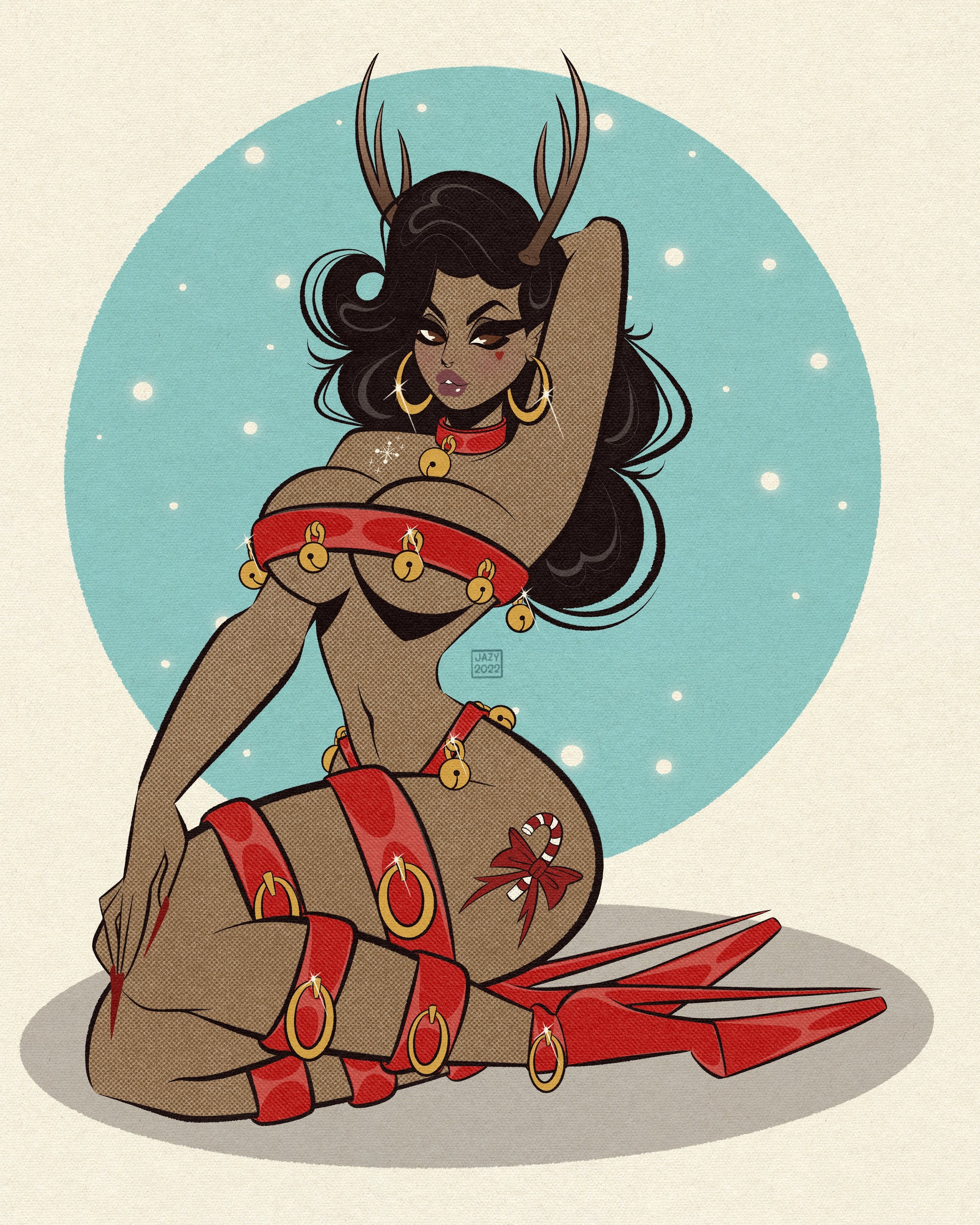 prancer print of black woman reindeer by bloodknotcollective