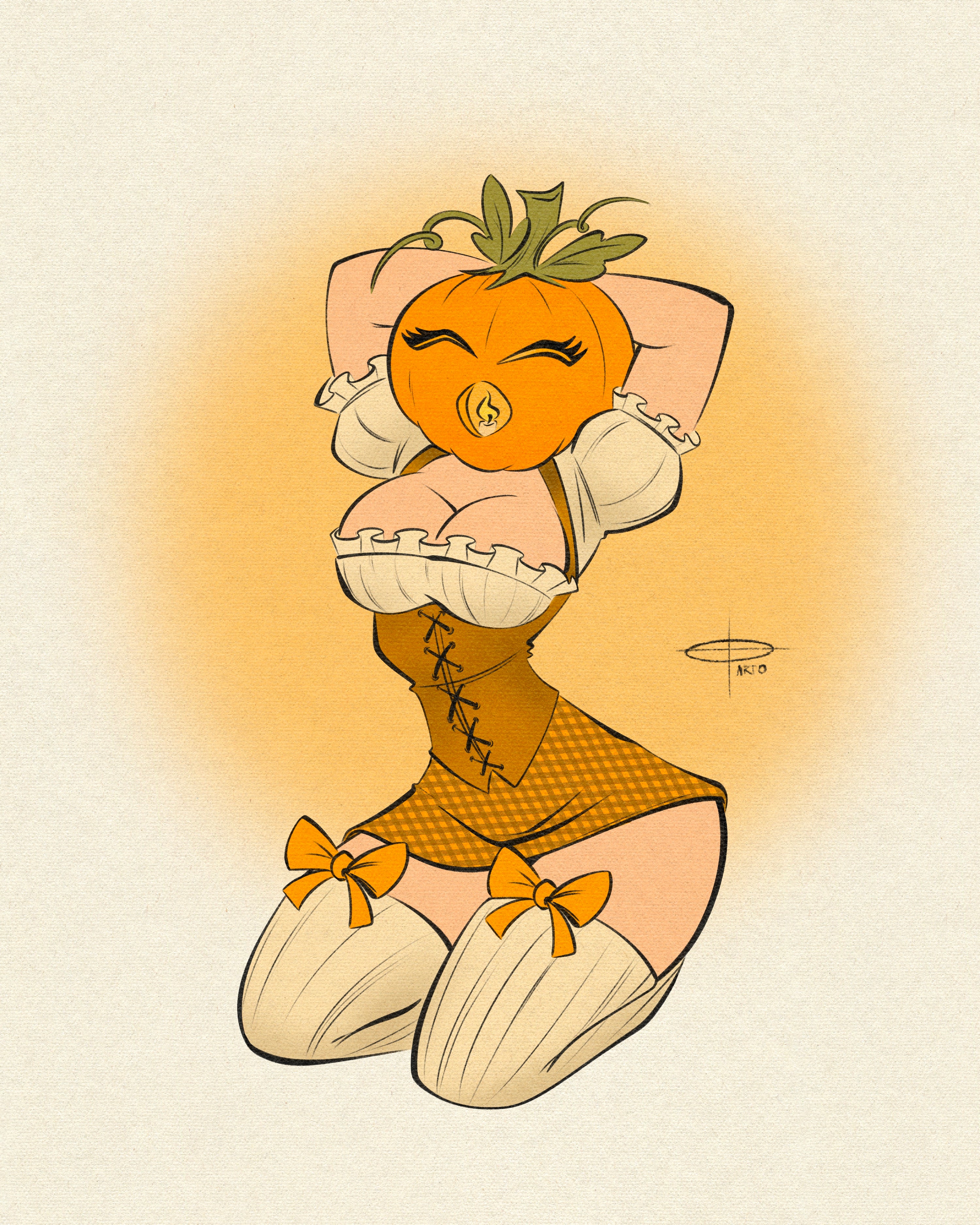 halloween pinup with pumpkin head print by bloodknotcollective