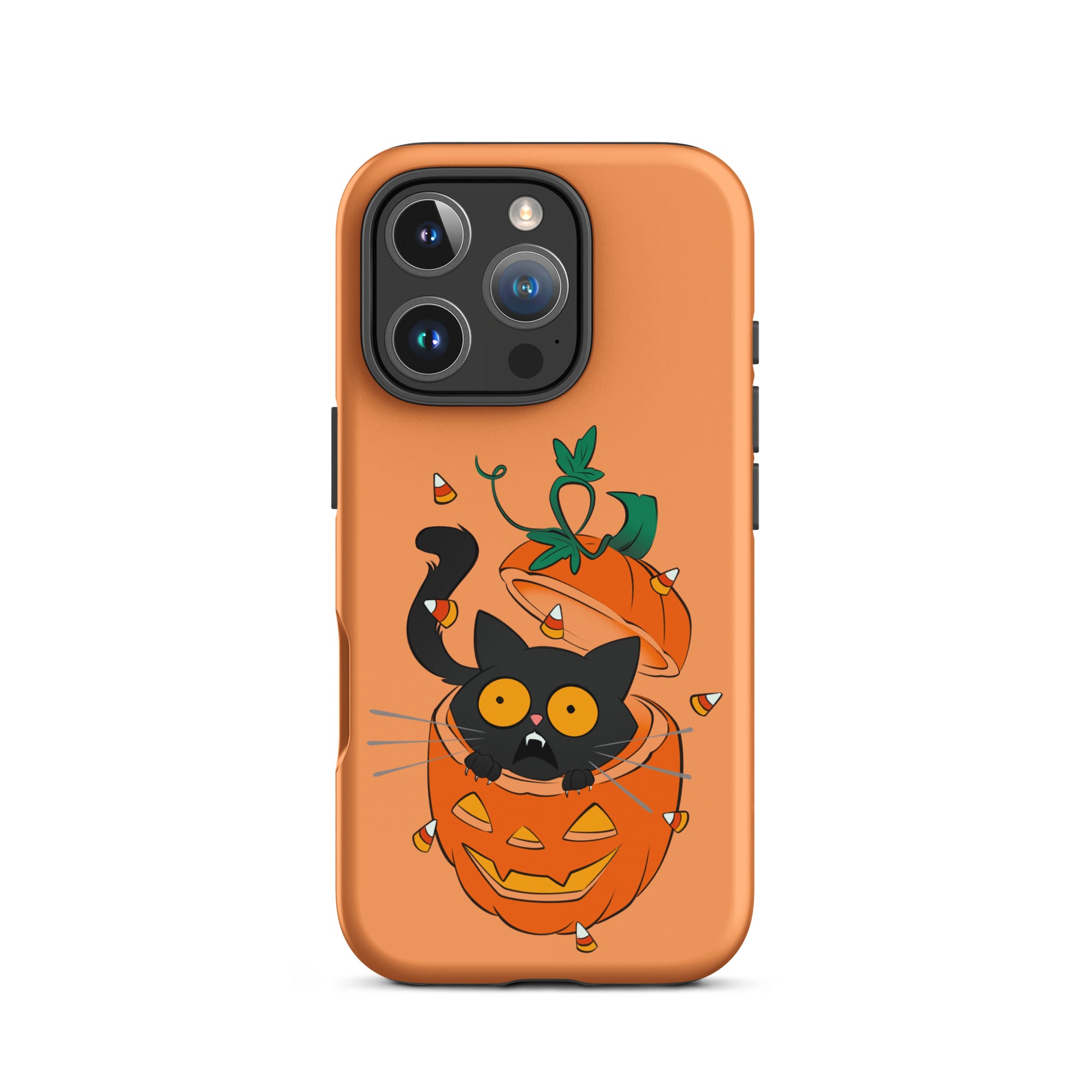 black cat inside pumpkin with candy corn tough iphone case by bloodknotcollective