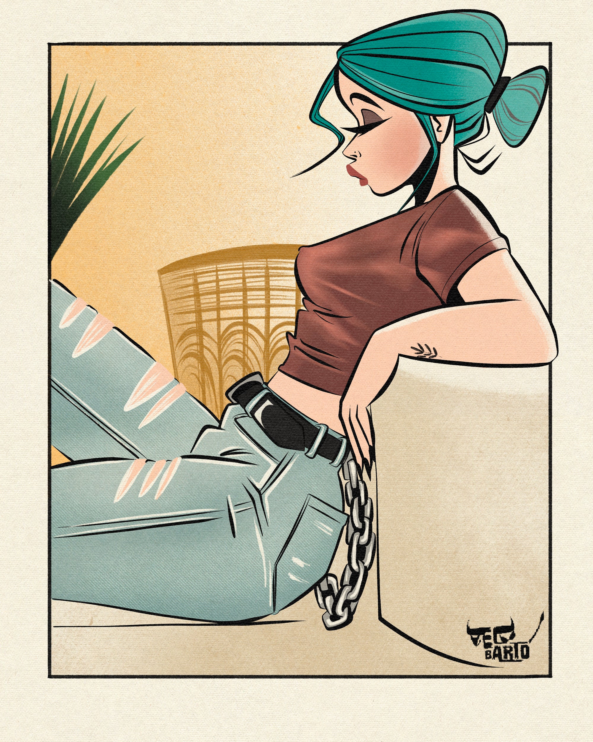 Royal print of woman in ripped jeans by bloodknotcollective