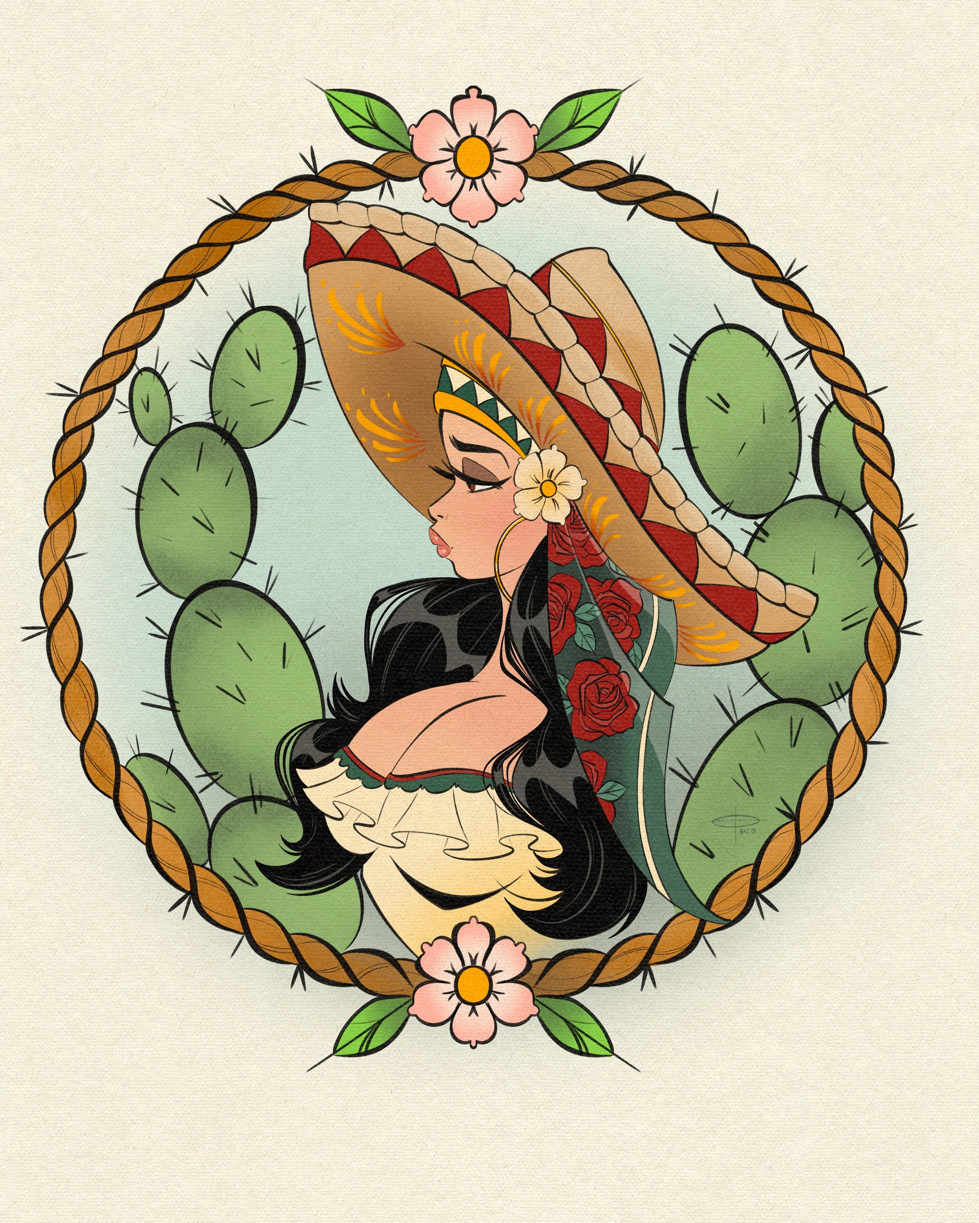 Senorita print of traditional tattoo senorita by Bloodknotcollective