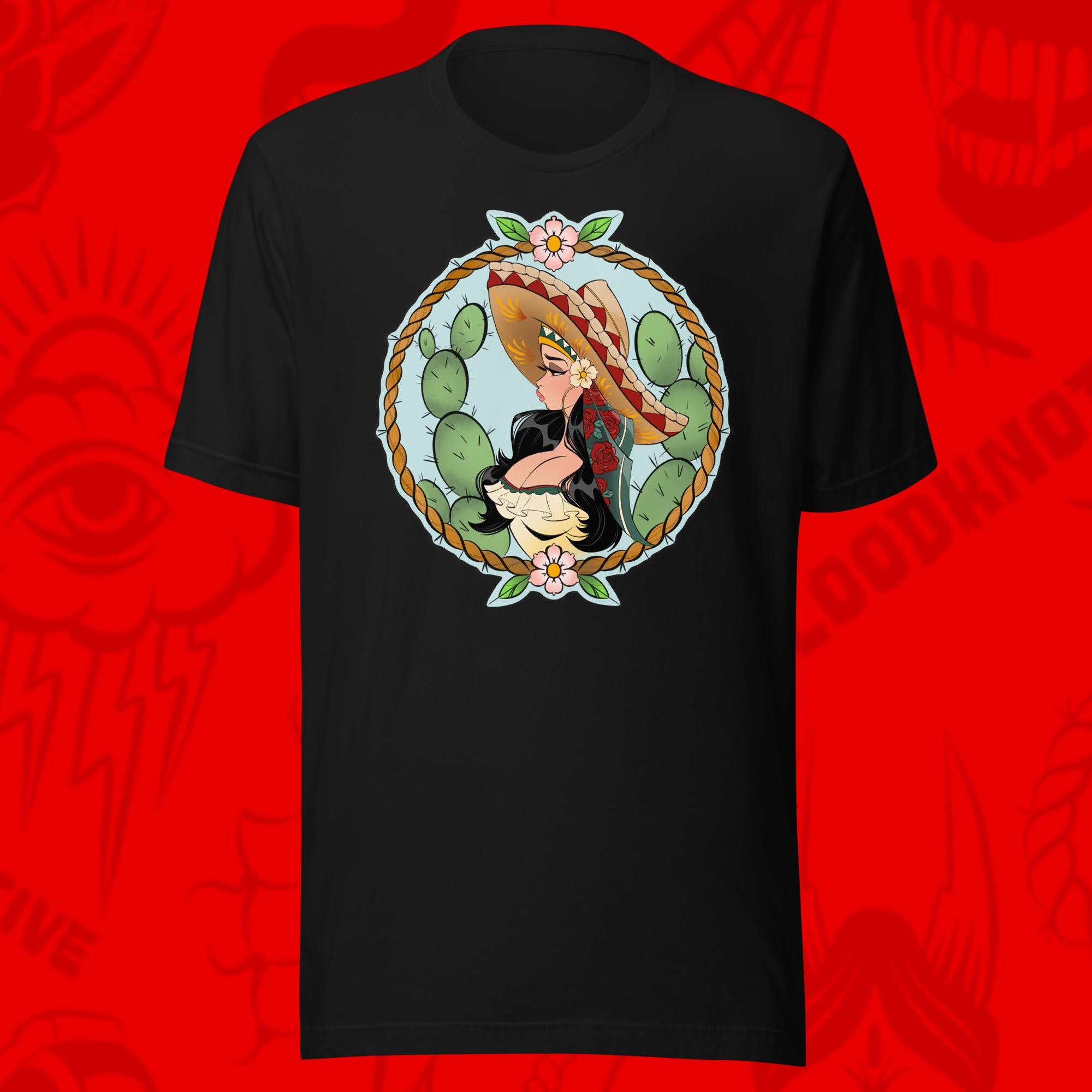 tattoo senorita flash on black tee by bloodknotcollective