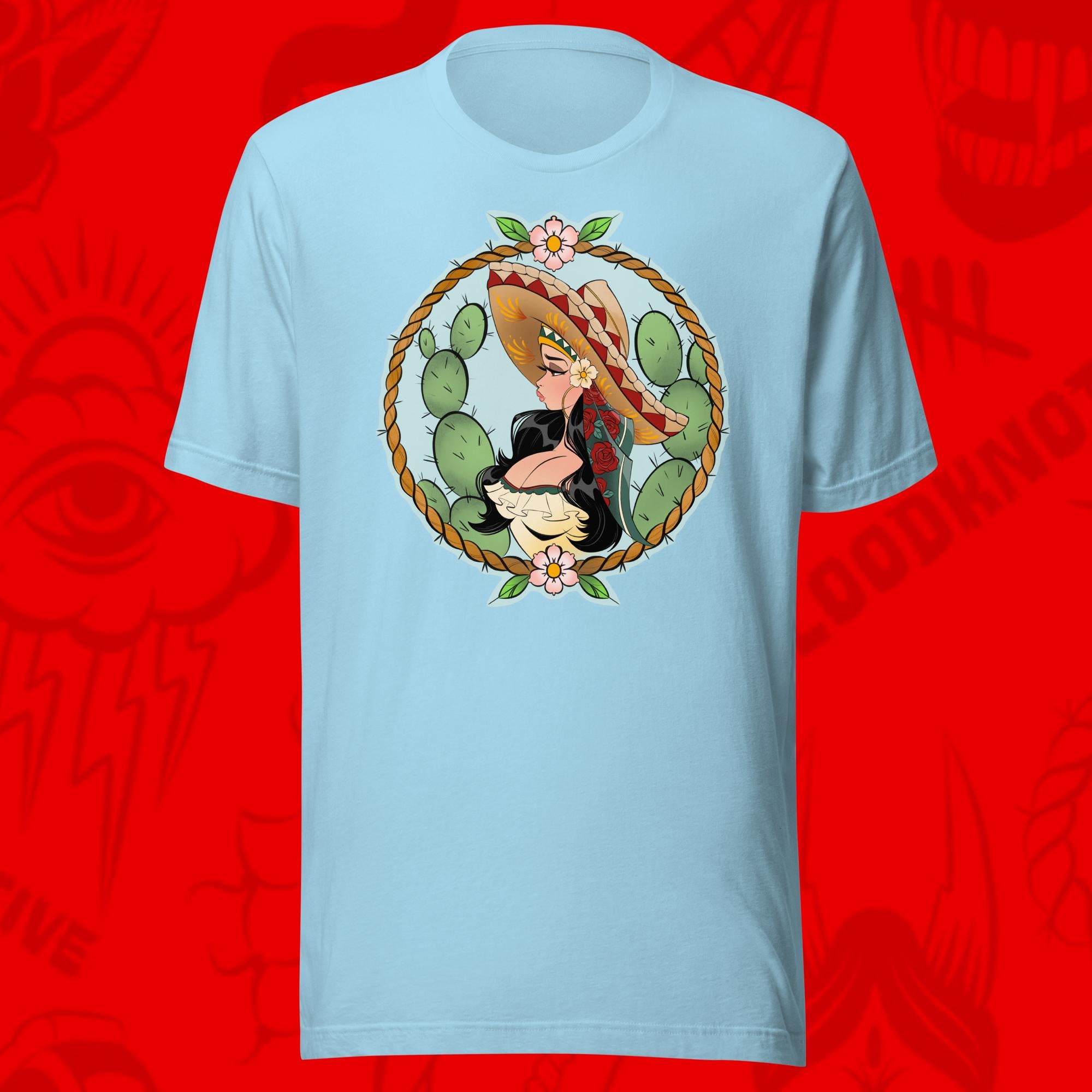 tattoo senorita flash on blue tee by bloodknotcollective