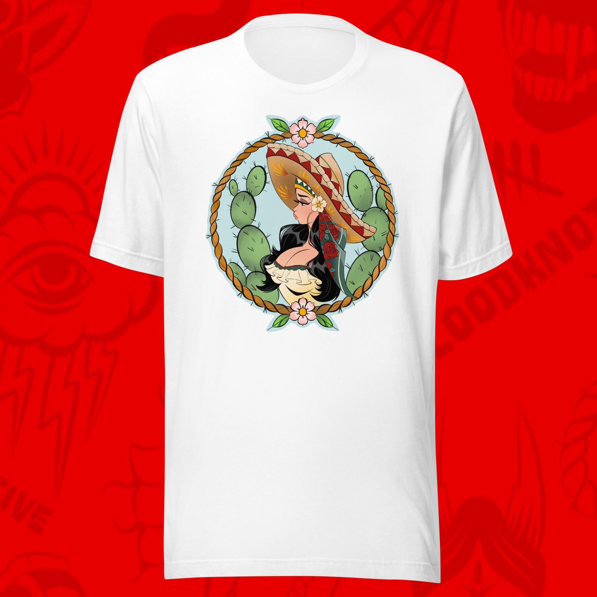 tattoo senorita flash on white tee by bloodknotcollective