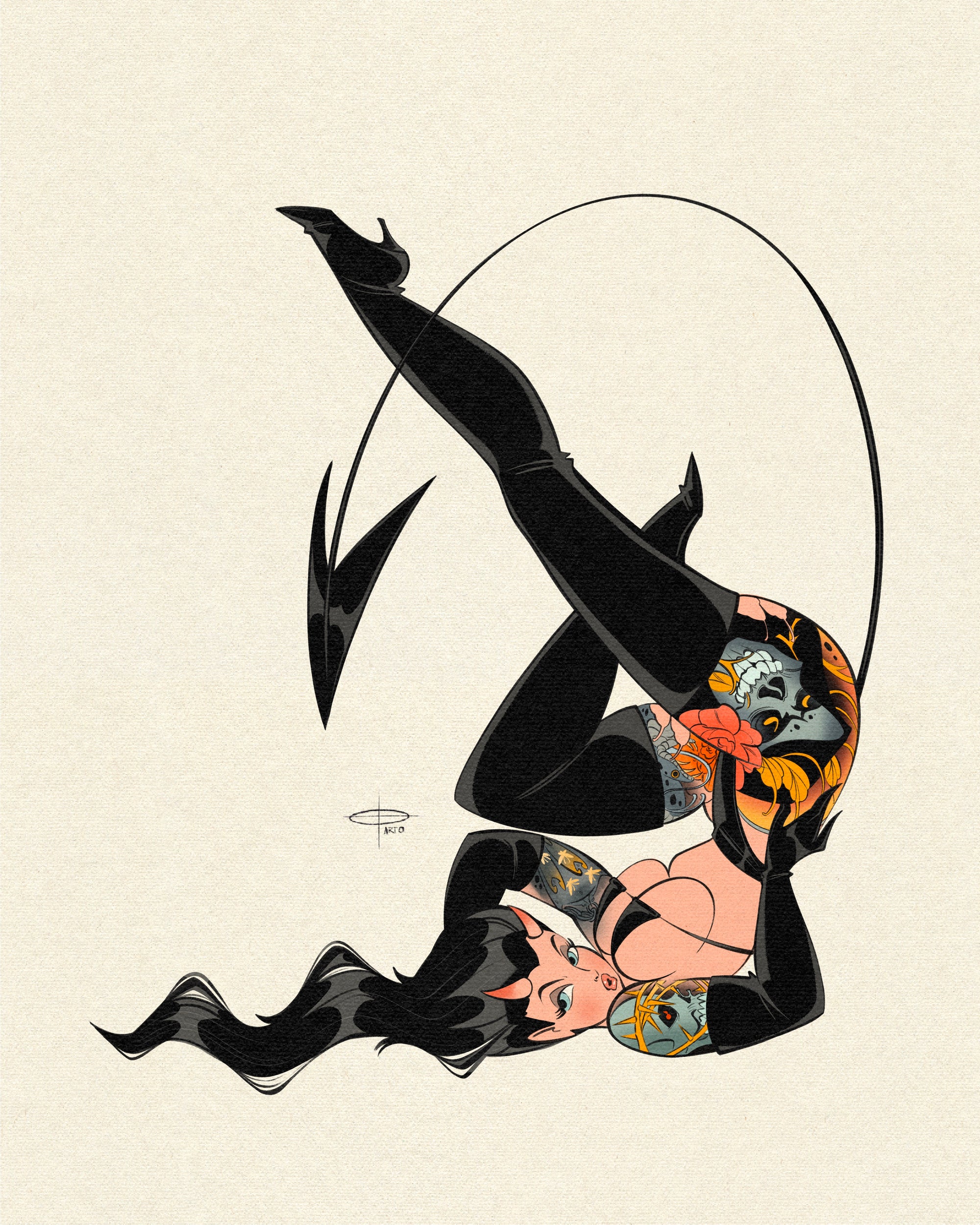 tattooed devil print with neotraditional tattoos
