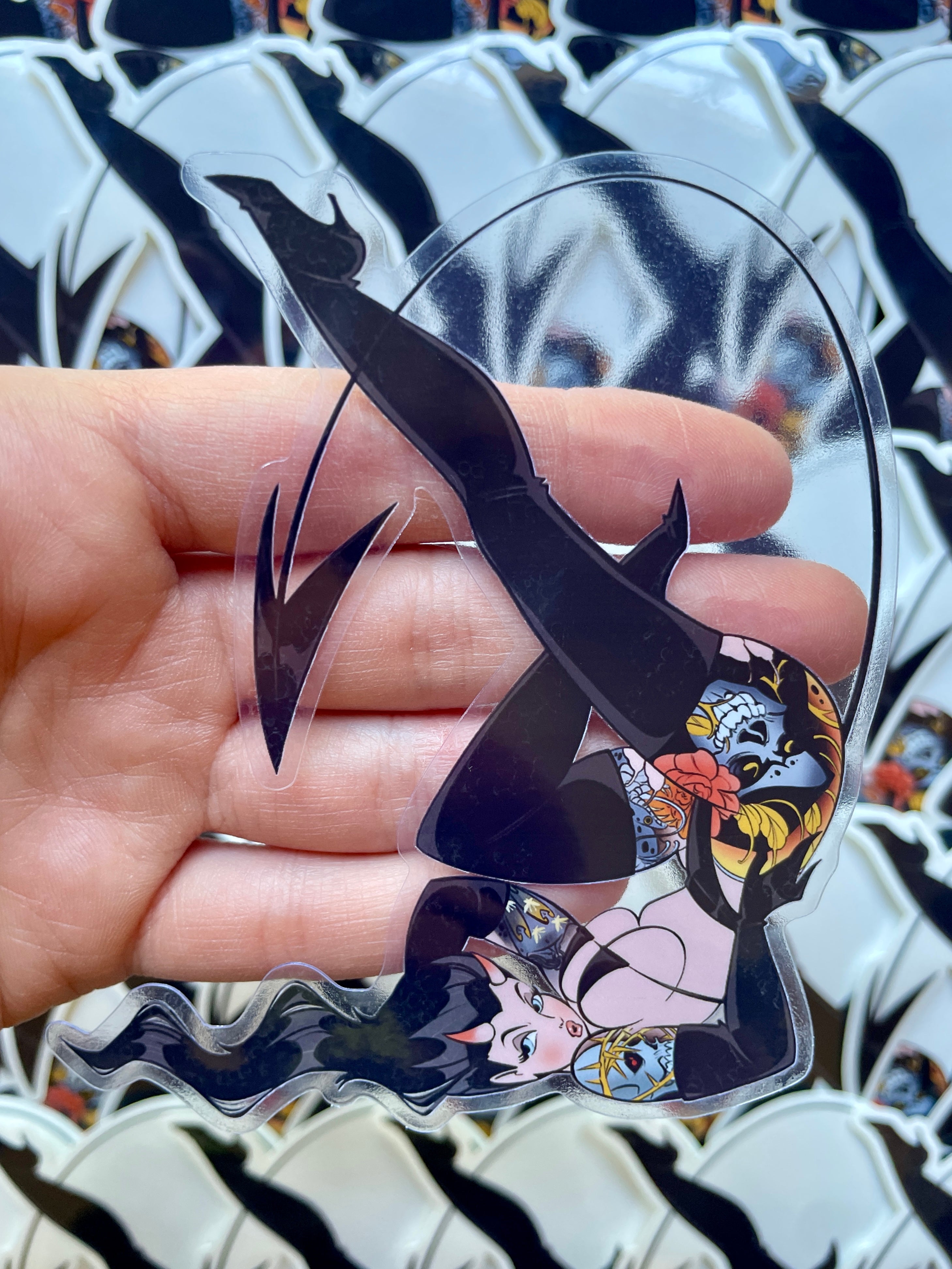 tattooed devil clear vinyl sticker