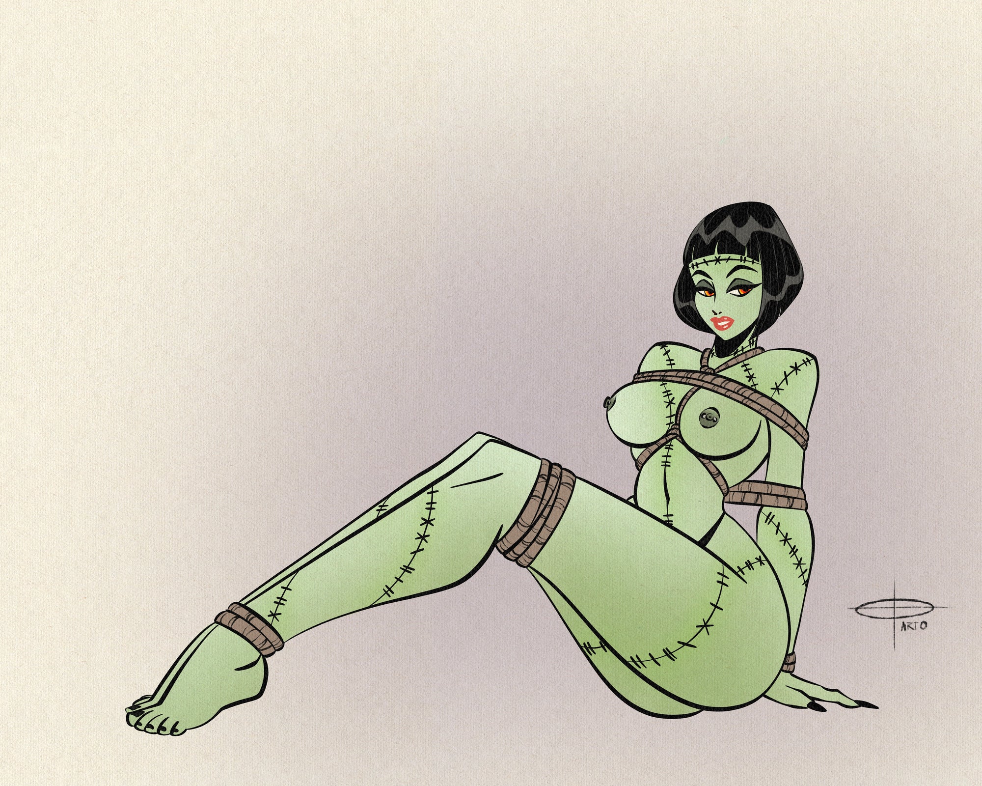 shibari ghoul print of nude ghoul tied up in rope by bloodknotcollective