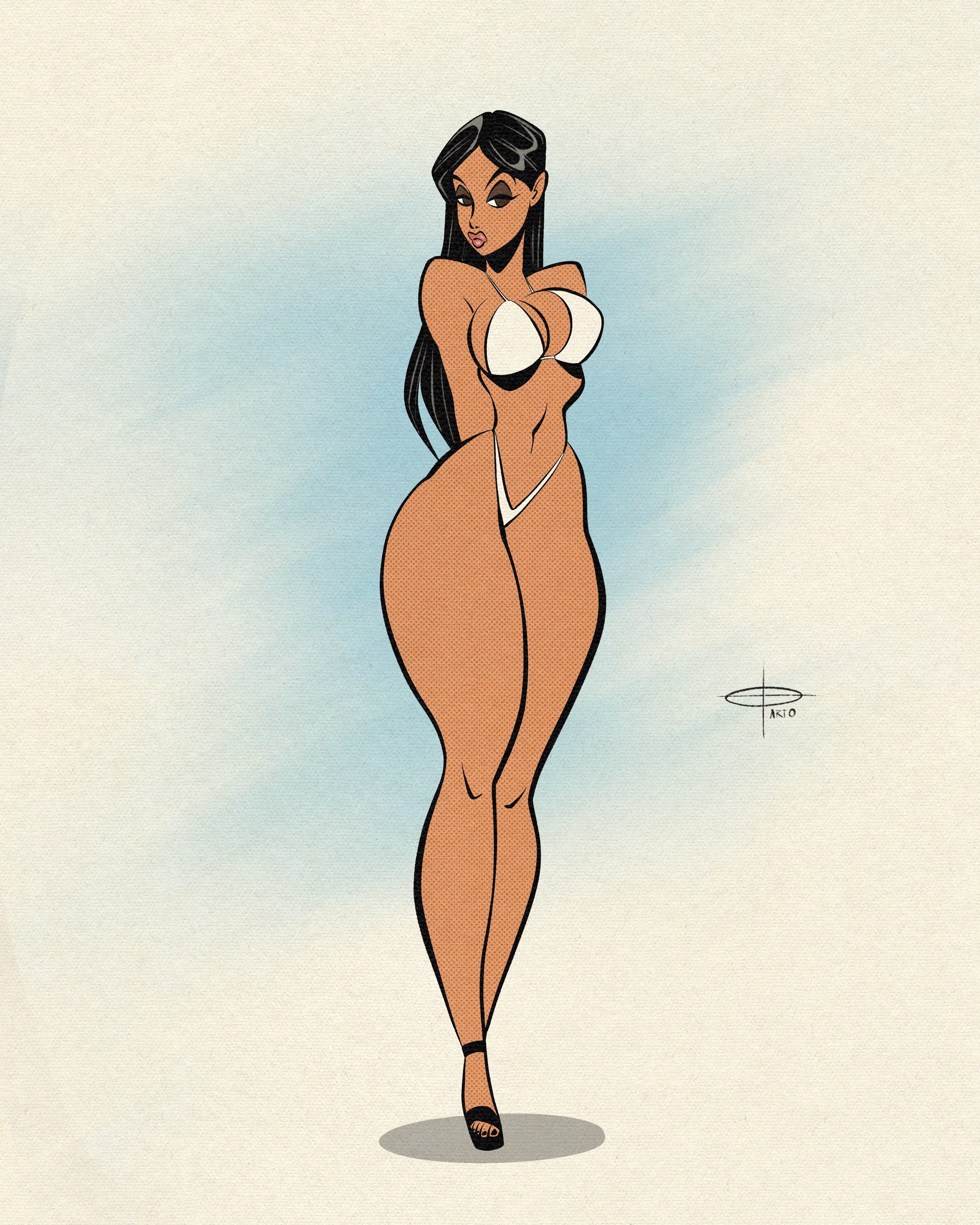 thick beach print of curvy woman in bikini by bloodknotcollective