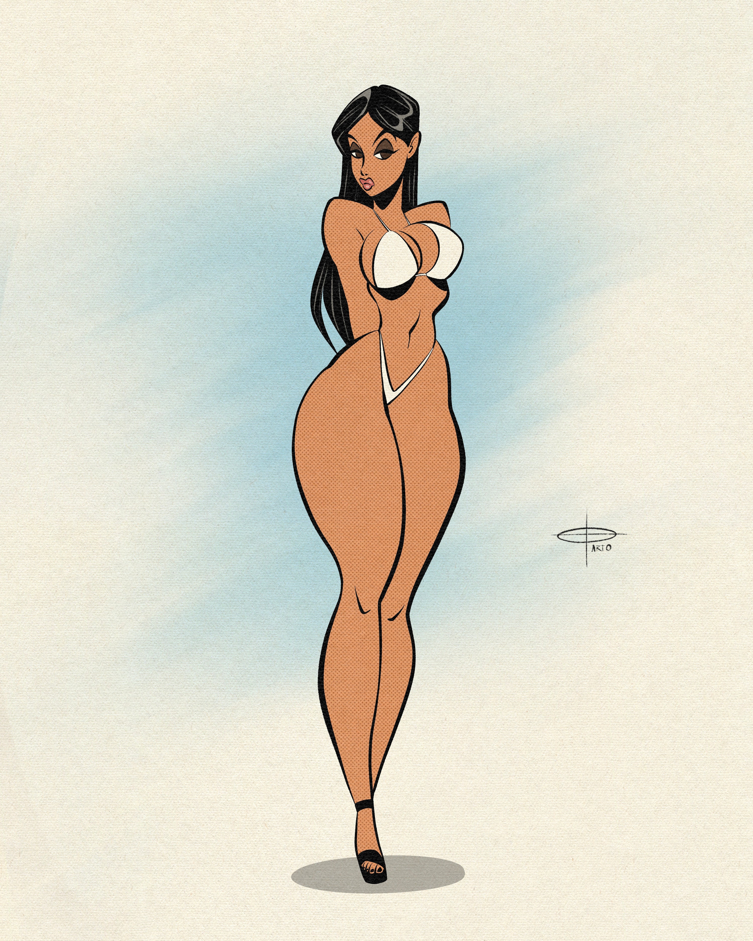 thick beach print of curvy woman in bikini by bloodknotcollective