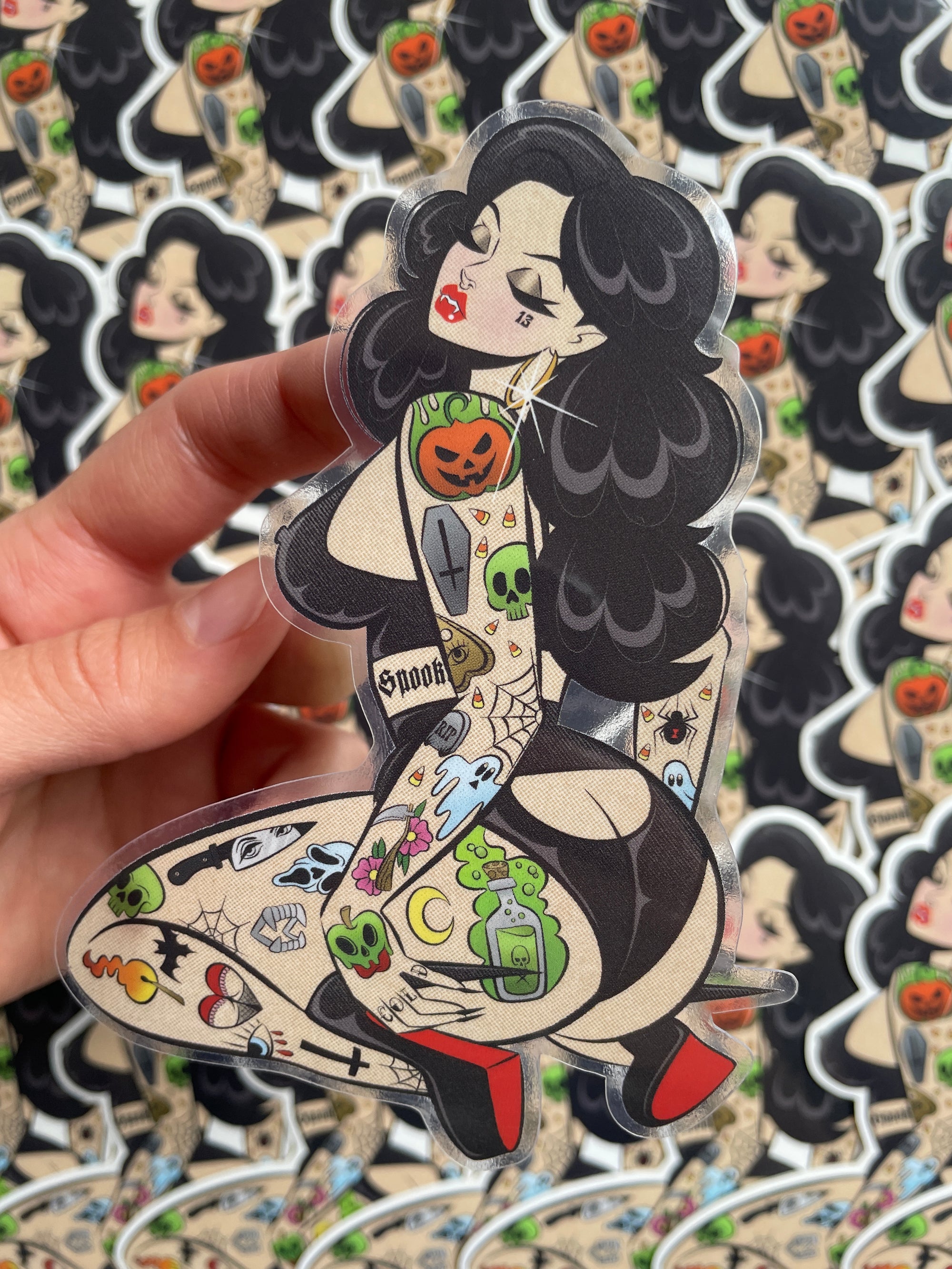 vampire babe sticker of tattooed vampire in lingerie