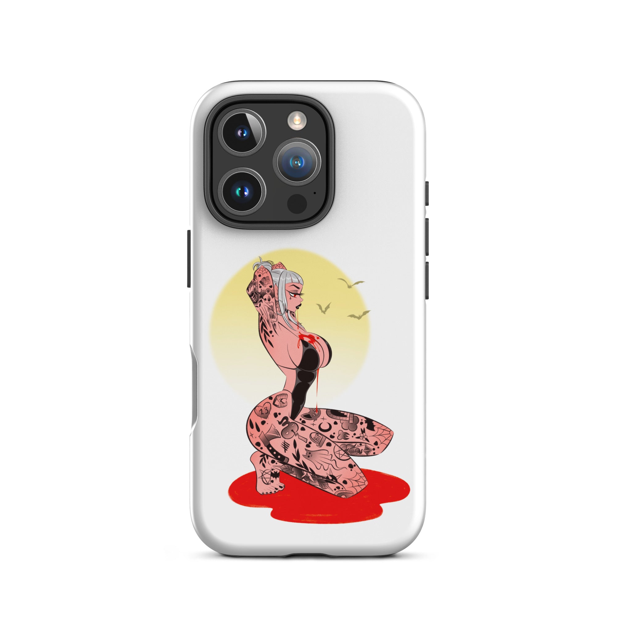 tattooed vampire with blood and bats tough iphone case by bloodknotcollective