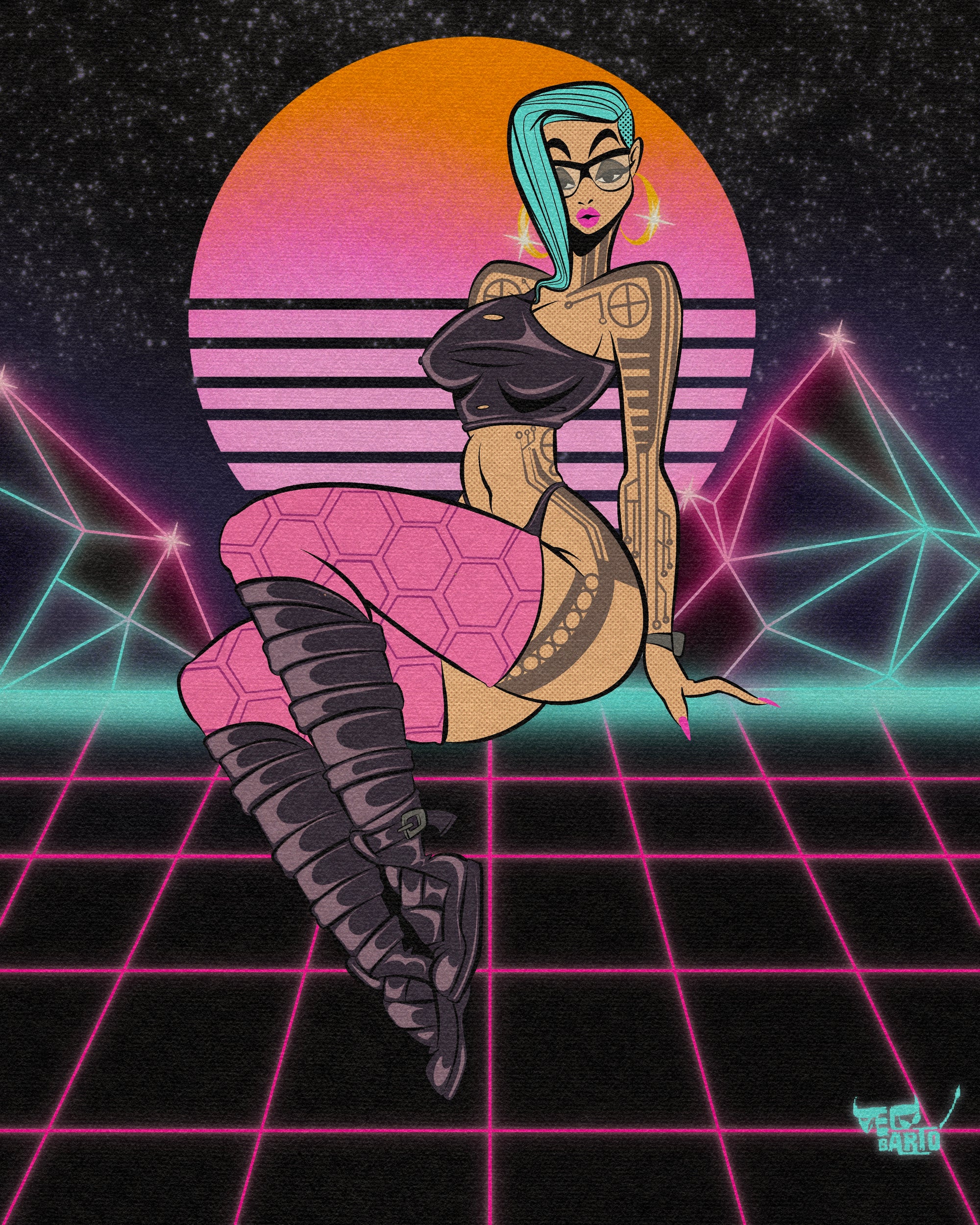 vapor wave print of woman in the 80s by bloodknotcollective