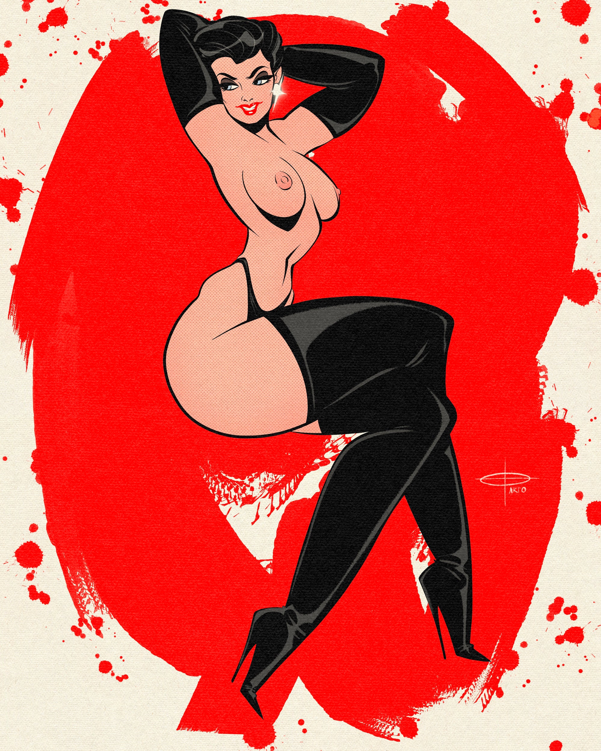 vintage pinup print of nude 1950s woman by bloodknotcollective