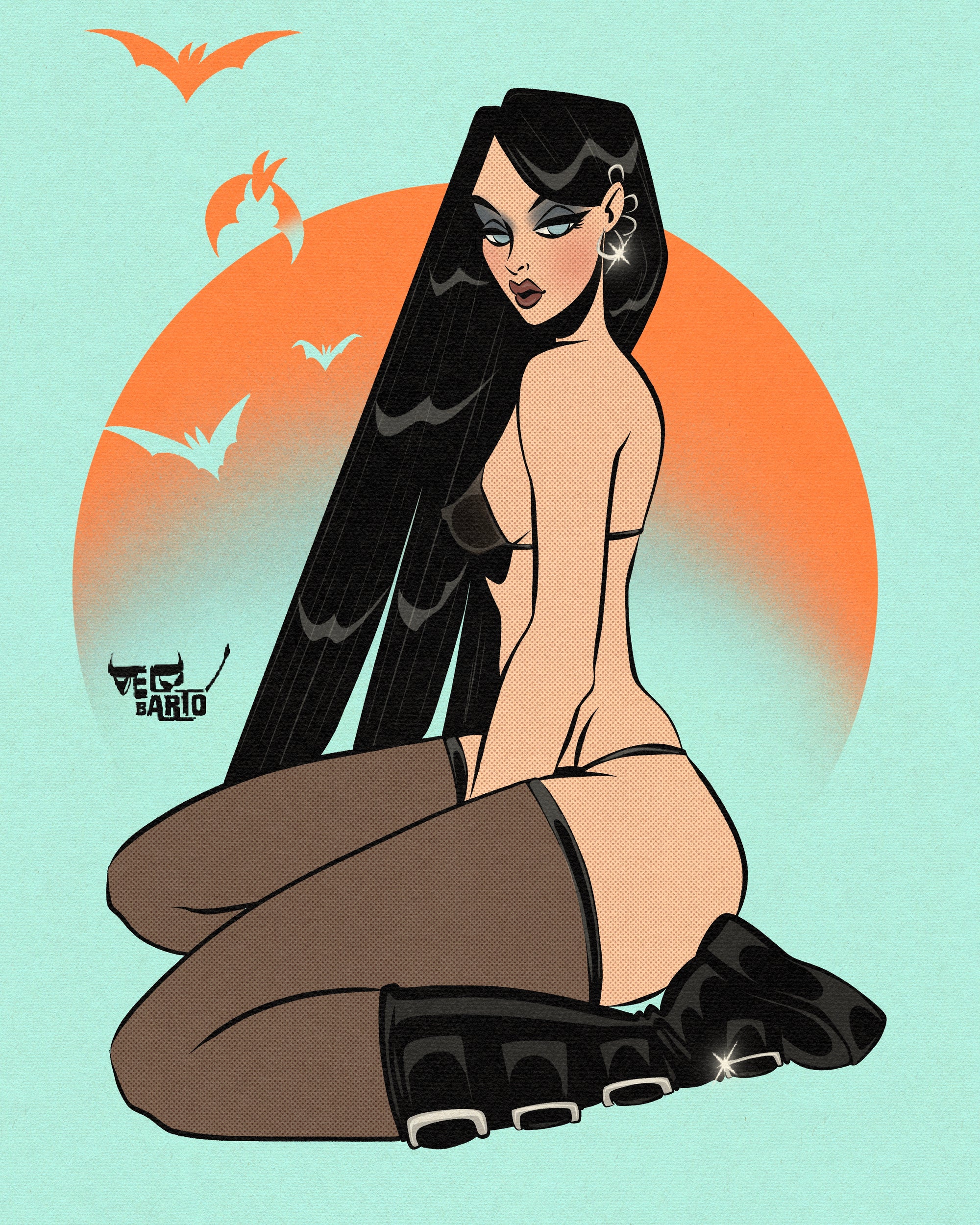 Wasting the dawn print of gothic woman and bats by bloodknotcollective.