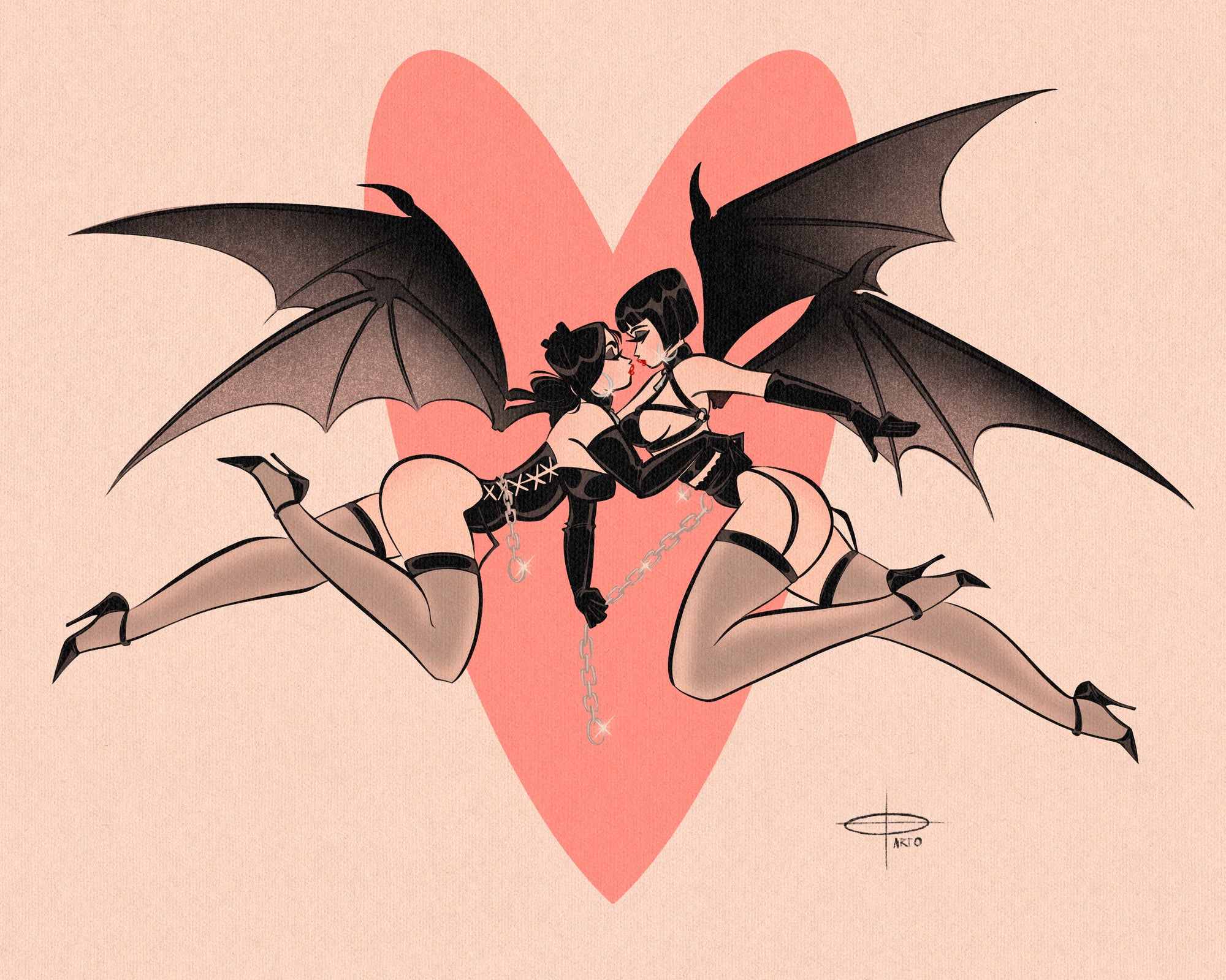You make me batty print of two lesbian bat pinups by Bloodknotcollective 